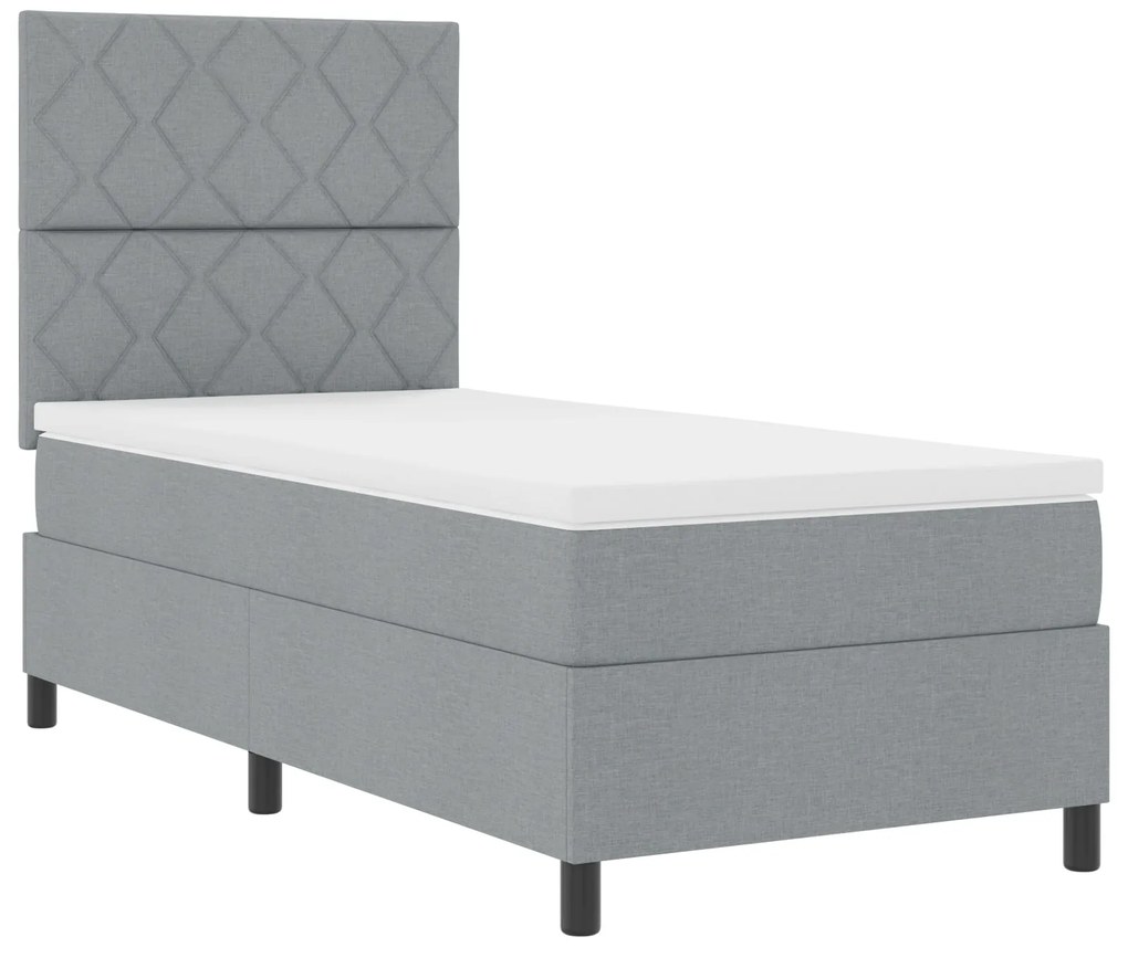 Cama Box Spring com Colchão Cinza Claro Solteiro Tecido