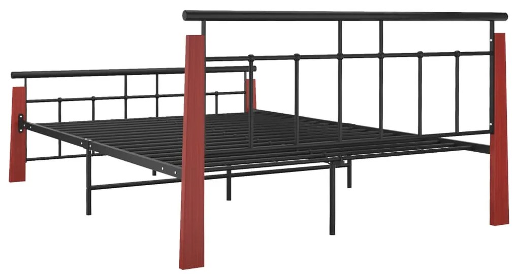 Estrutura de cama 140x200 cm metal/madeira de carvalho maciça