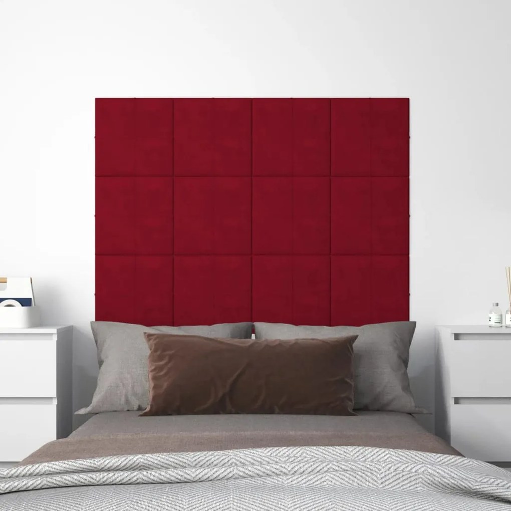 Painel parede 12 pcs 30x30 cm veludo 1,08 m² vermelho tinto