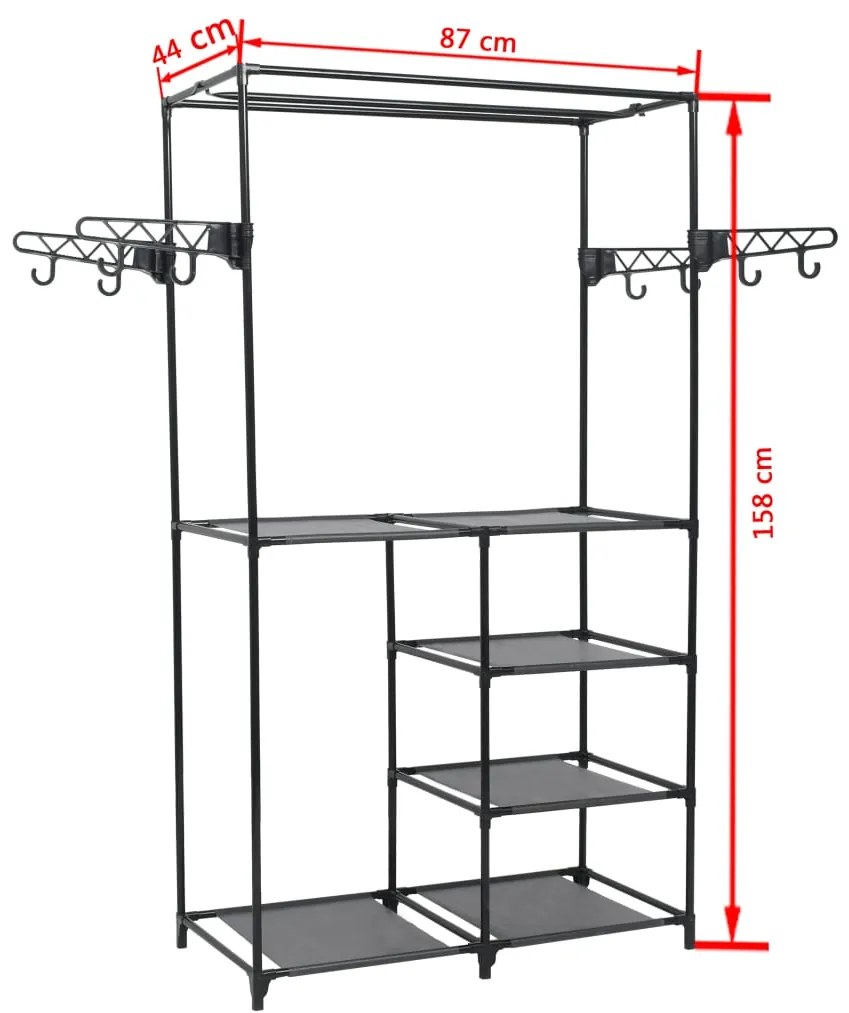 Suporte para roupas aço e tecido não tecido 87x44x158 cm preto