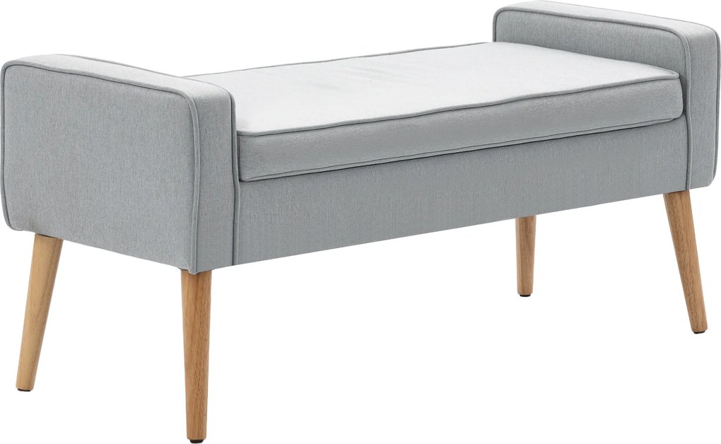 Banco de Armazenamento Estofado em Linho com Tampa Abatível e Pés de Madeira 120x45x54 cm Cinza Claro