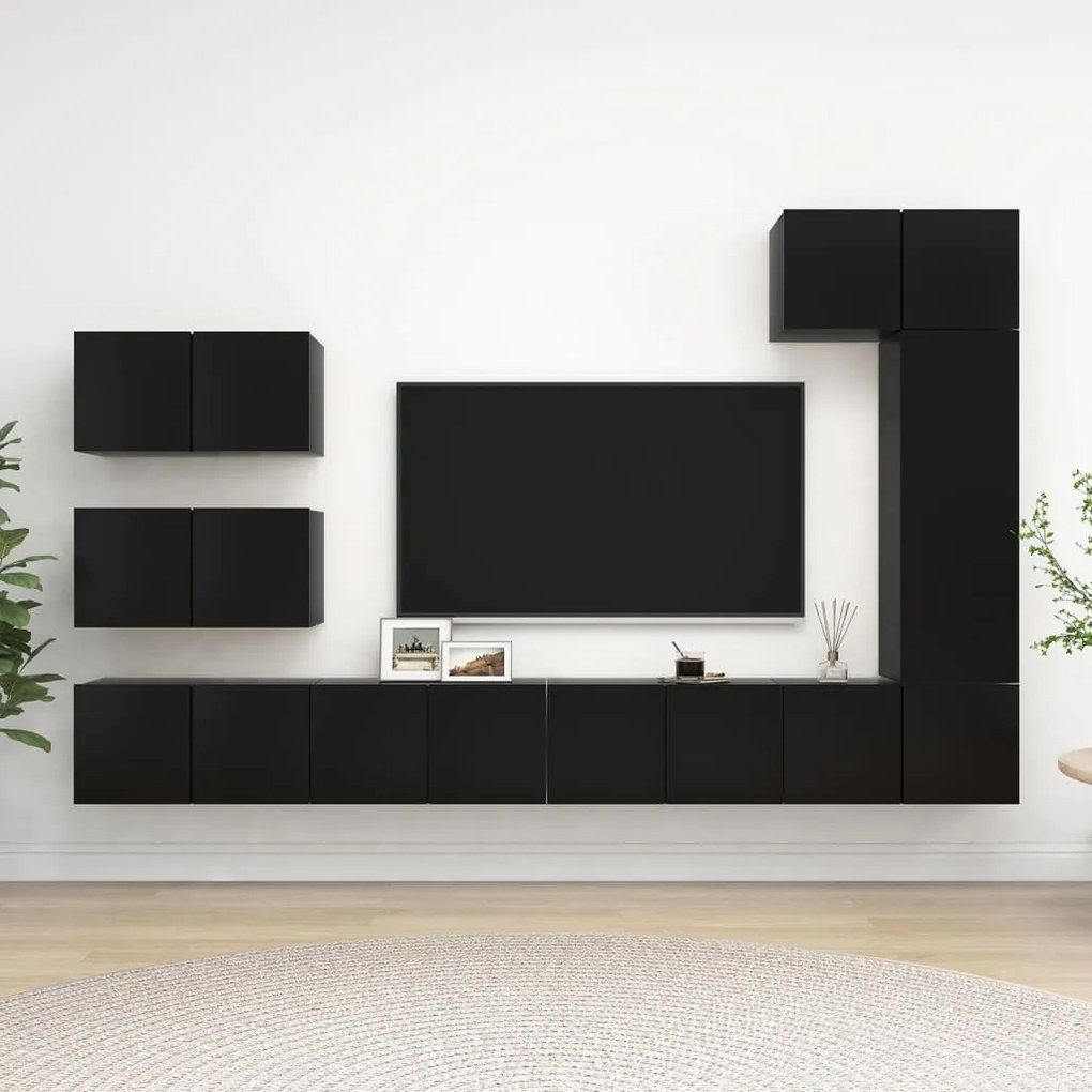vidaXL 8 pcs conjunto de móveis de TV derivados de madeira preto