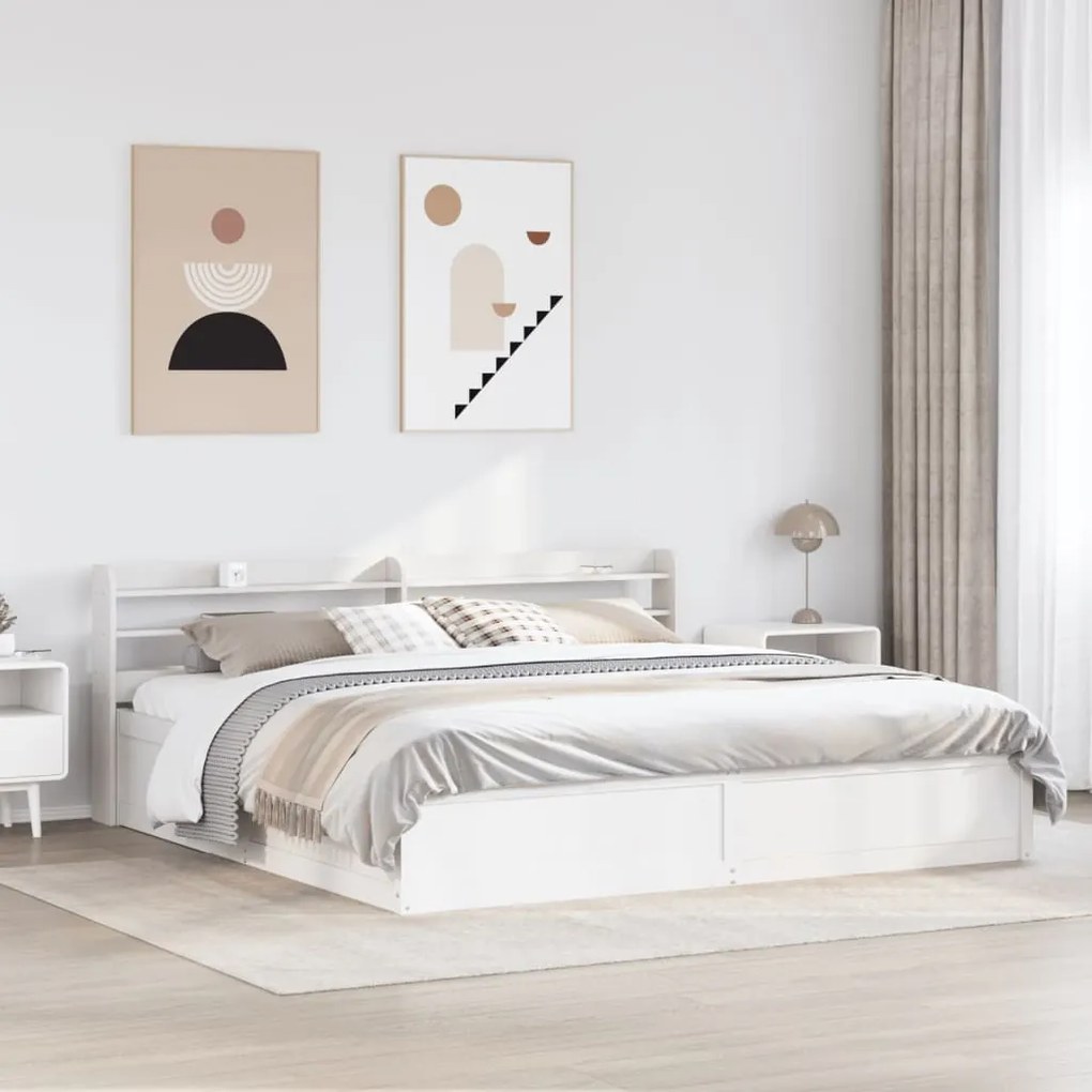 Estrutura de cama com cabeceira 200x200 cm pinho maciço branco