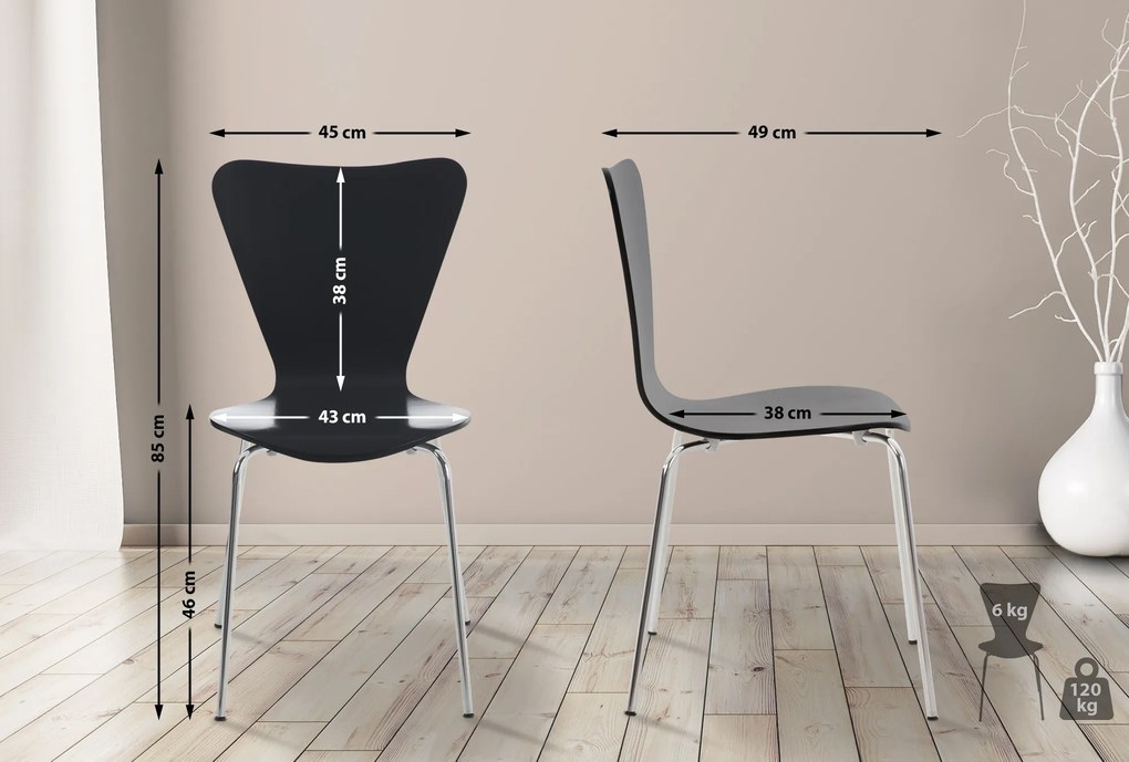 Cadeira para cozinha e sala de jantar empilhável Calisto 45 x 85 x 49 cm Preto