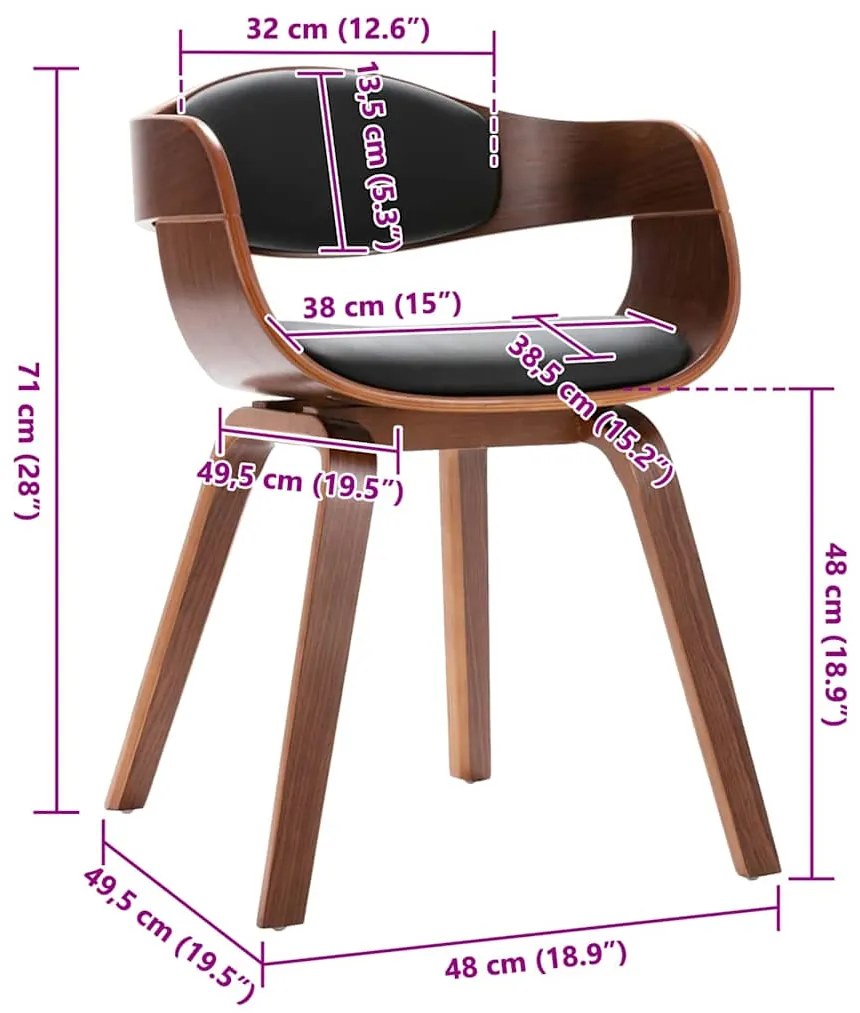 Cadeiras jantar 2 pcs madeira curvada e couro artificial