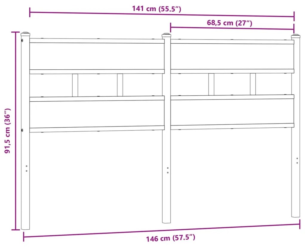 Cabeceira de cama 140cm derivados madeira/ferro carvalho fumado