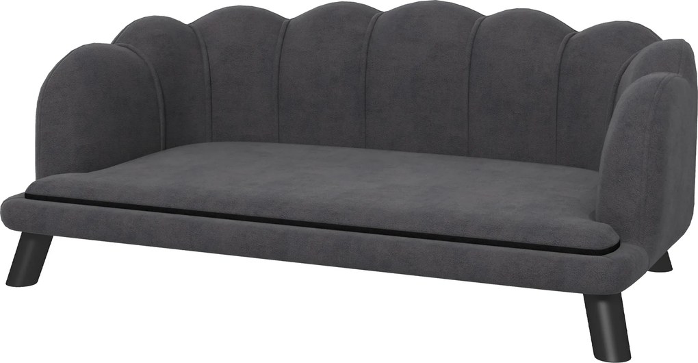 Cama para cães e gatos com design contemporâneo em forma de concha, dimensões: 98 C x 60 L x 35 A cm, almofada macia em veludo cinzento
