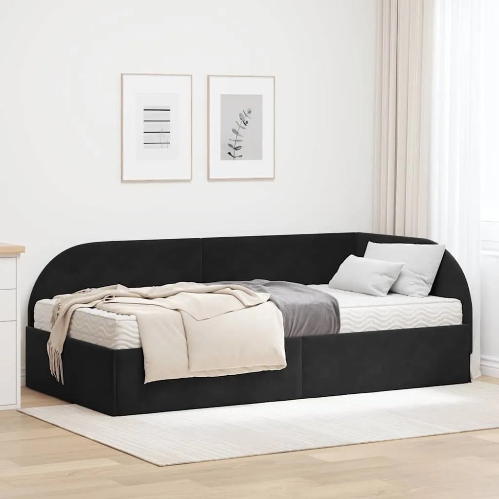 vidaXL Estrutura de Cama de Canto com Colchão 2 pcs Preto Veludo