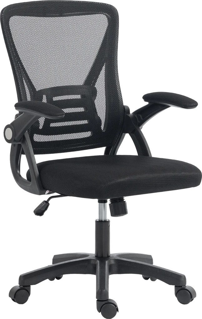 Cadeira de escritório ergonómica 59,5 x 56 x 103 cm, cadeira de escritório em malha, braços rebatíveis, altura ajustável, preta