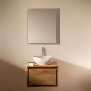 Conjunto De Móveis De Banheiro Em Madeira De Teca Jabari Madeira De Teca & Irregular Em Cimento Branco ↔︎40 Cm - Sklum