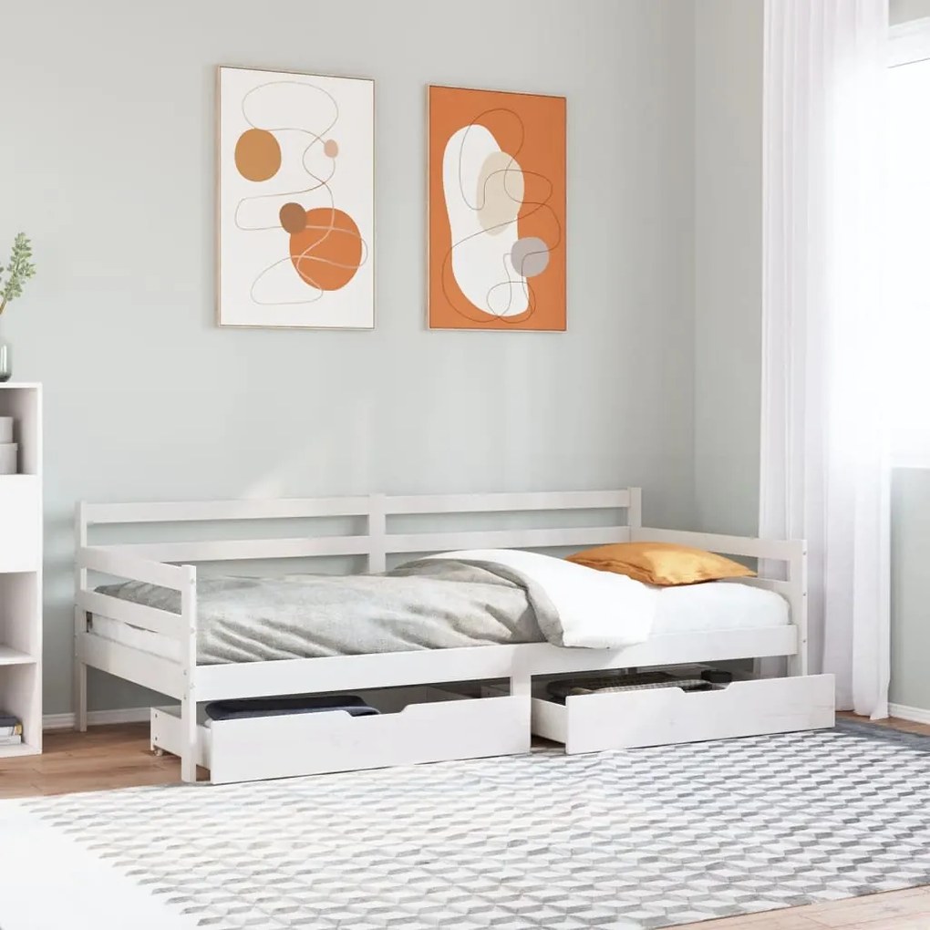 vidaXL Sofá-cama c/ gavetas 90x190 cm madeira de pinho maciça branco
