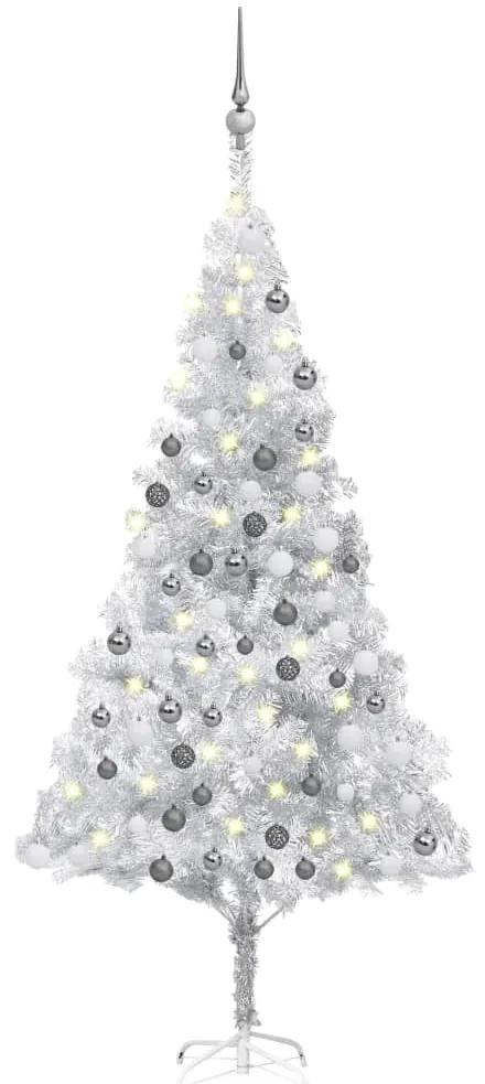 3077696 vidaXL Árvore Natal artificial c/ luzes LED/bolas 180 cm PET prateado