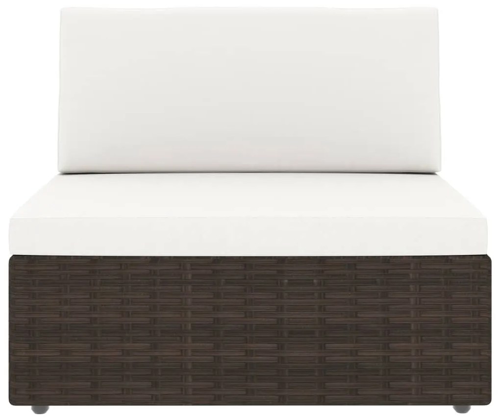 6 pcs conjunto lounge p/ jardim c/ almofadões vime PE castanho