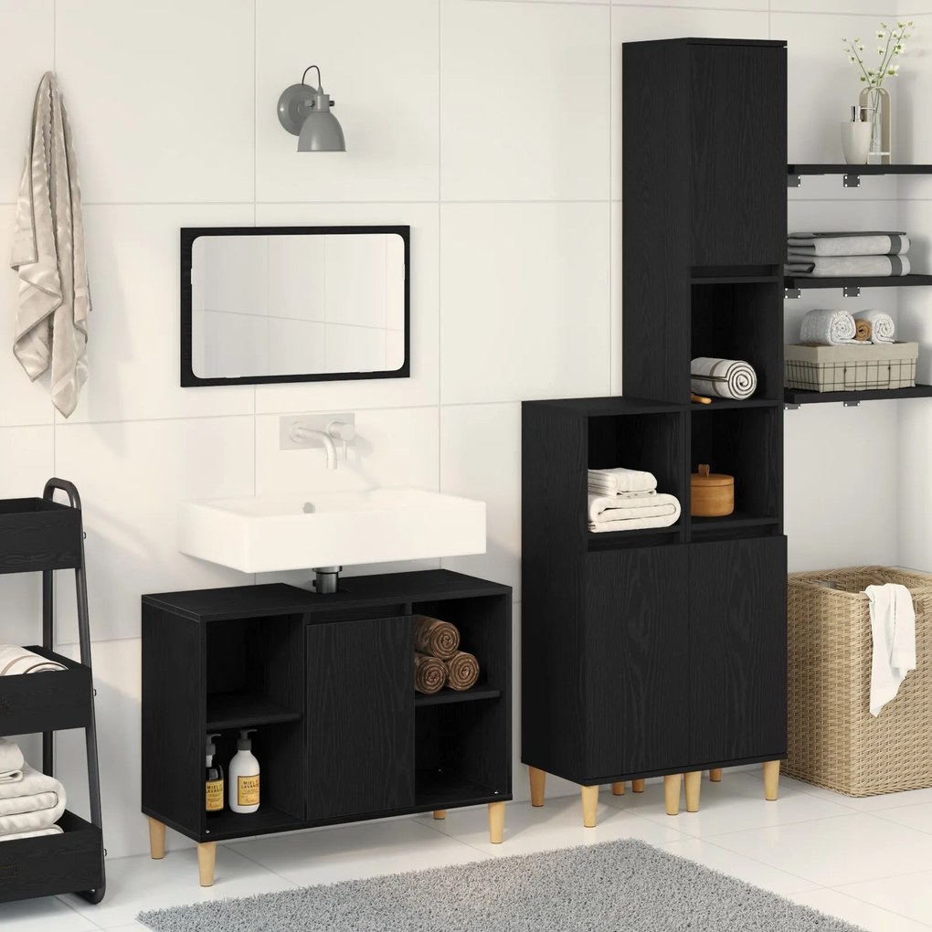 Conjunto de Móveis para Banheiro vidaXL com 3 Peças Carvalho Preto Mad