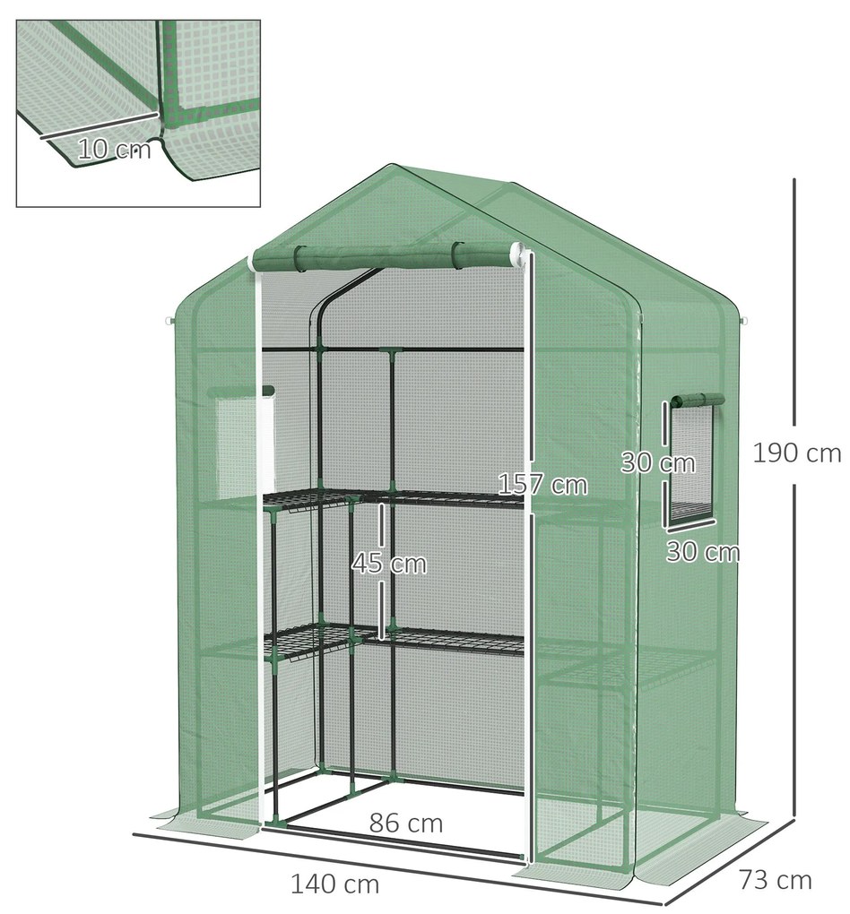 Outsunny Estufa de Jardim Estufa com 1 Porta 2 Janelas e Prateleiras d