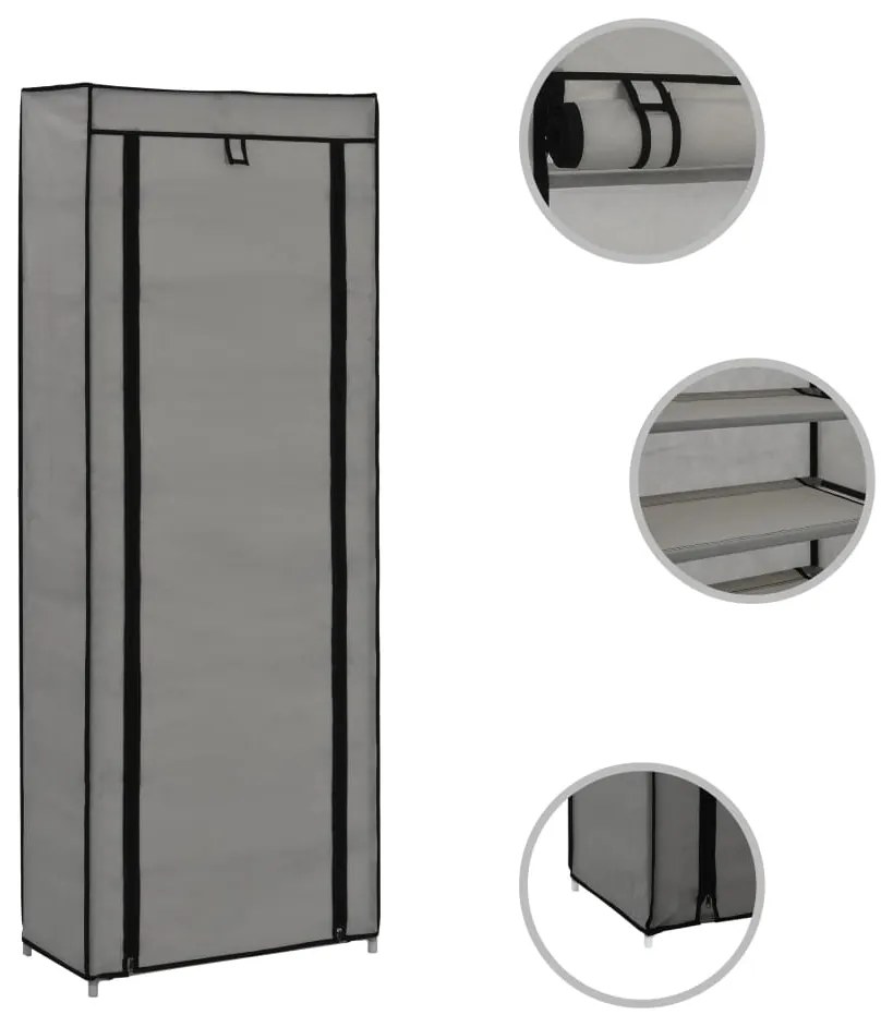 Sapateira com cobertura 57x29x162 cm tecido cinzento