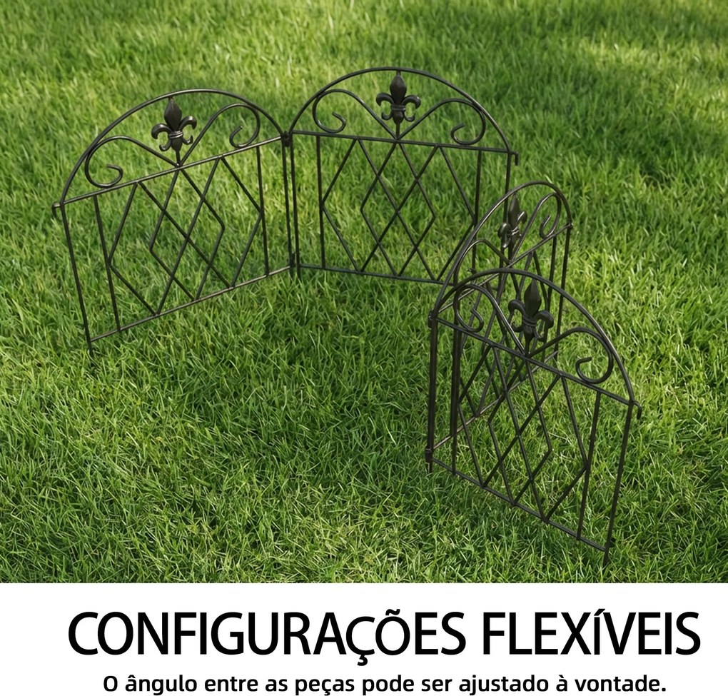 Conjunto de 4 Cercas de Jardim Metálicas 125x56 cm com Design Arqueado Resistentes e Fáceis de Instalar para Pátio Relvado Preto