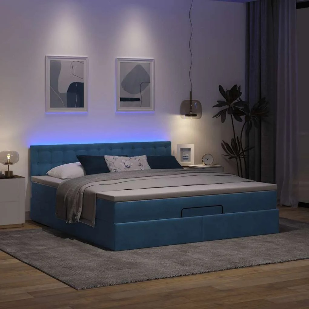 Estrutura de cama otomana com colchão 160x200 cm azul escuro