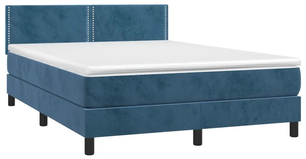 Cama com molas/colchão 140x190 cm veludo azul-escuro