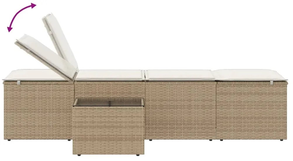 Espreguiçadeiras modulares com mesa 2 pcs vime PE bege