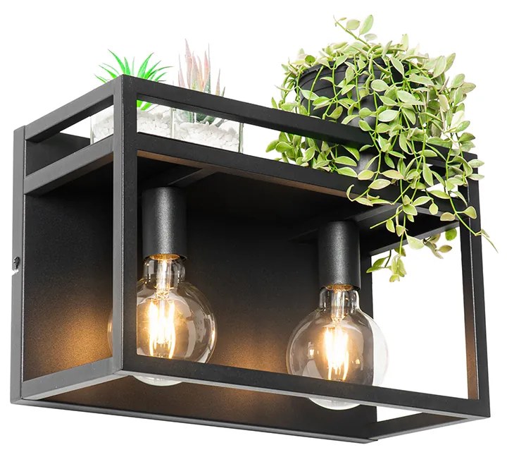 LED Candeeiro de parede inteligente preto com prateleira incl. 2 Wifi G95 - Cage Rack Industrial