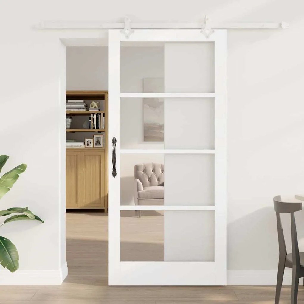 Porta Deslizante vidaXL com Conjunto de Hardware Branco 93x202 cm Madeira de Pinheiro