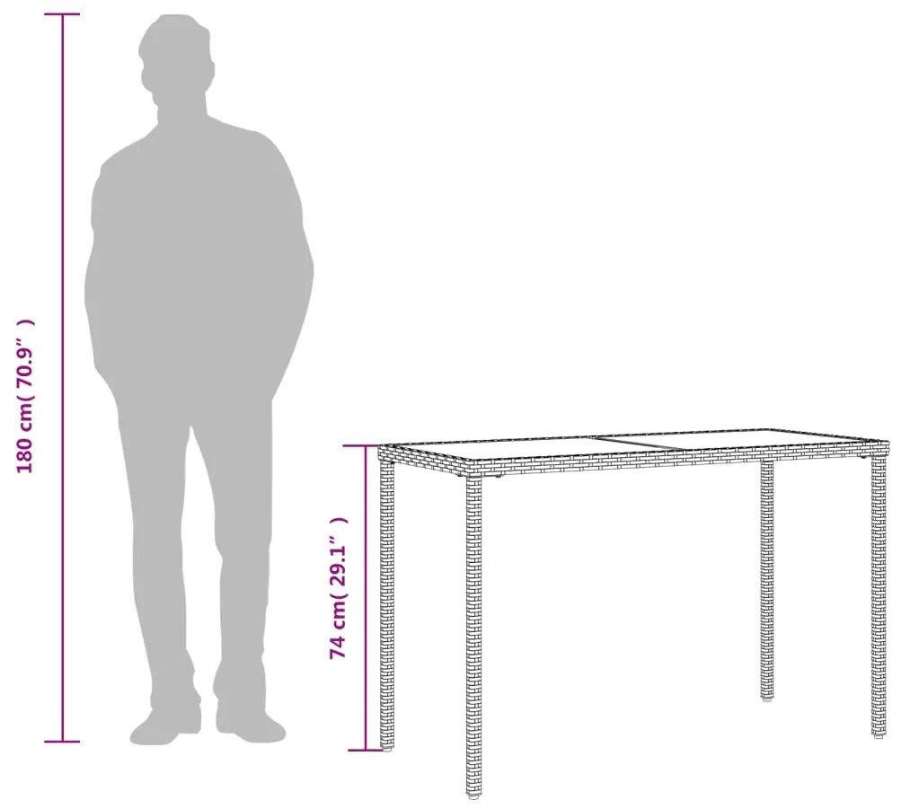 Mesa de jardim com tampo de vidro 115x54x74 cm vime PE bege