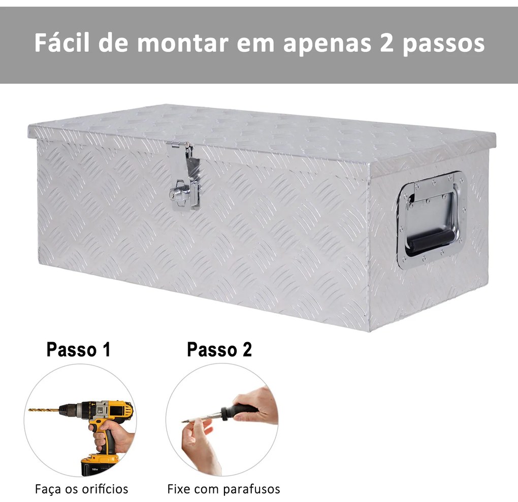 Caixa de Ferramentas em Alumínio com Tampa Abatível Pegas Laterais e Fecho com Chave Maleta de Ferramentas Portátil 76x33x25 cm Prata