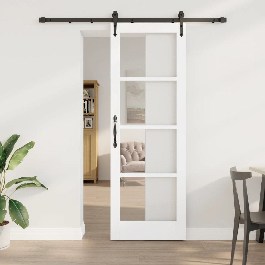 Conjunto de Porta Deslizante vidaXL com Conjunto de Ferragens Branco 73.5x211 cm Madeira Sólida de Pinho