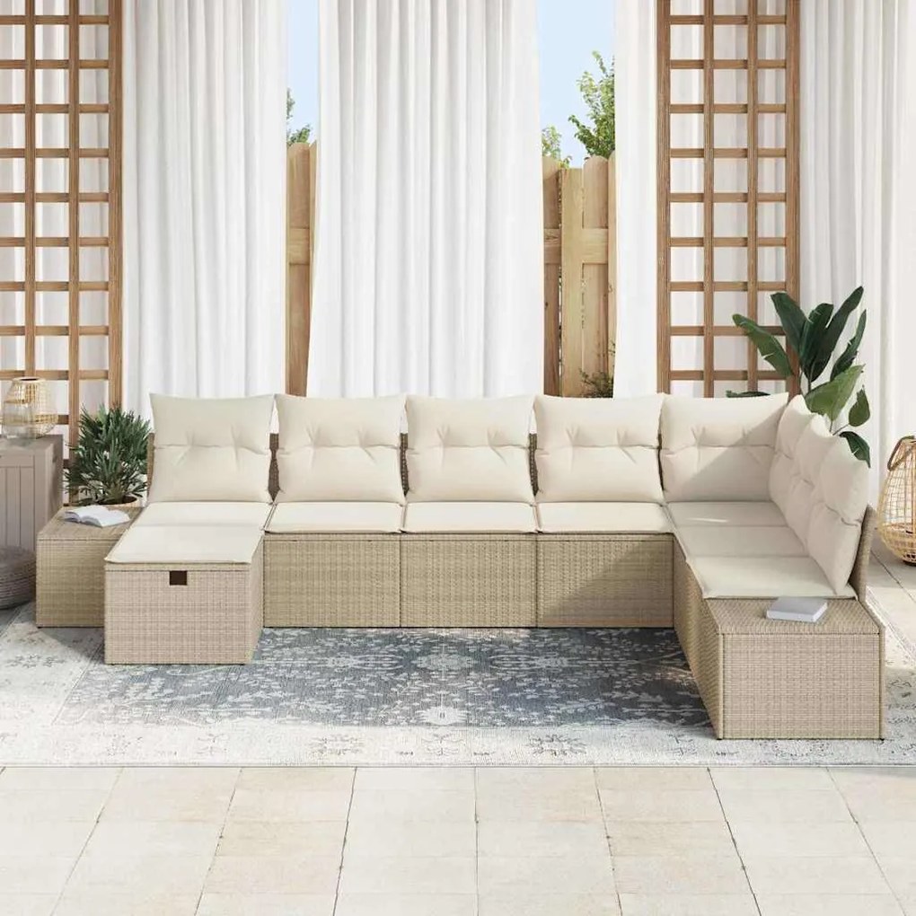 Conjunto de Sofá para Jardim de 8 peças com Almofadas Bege de Rattan P