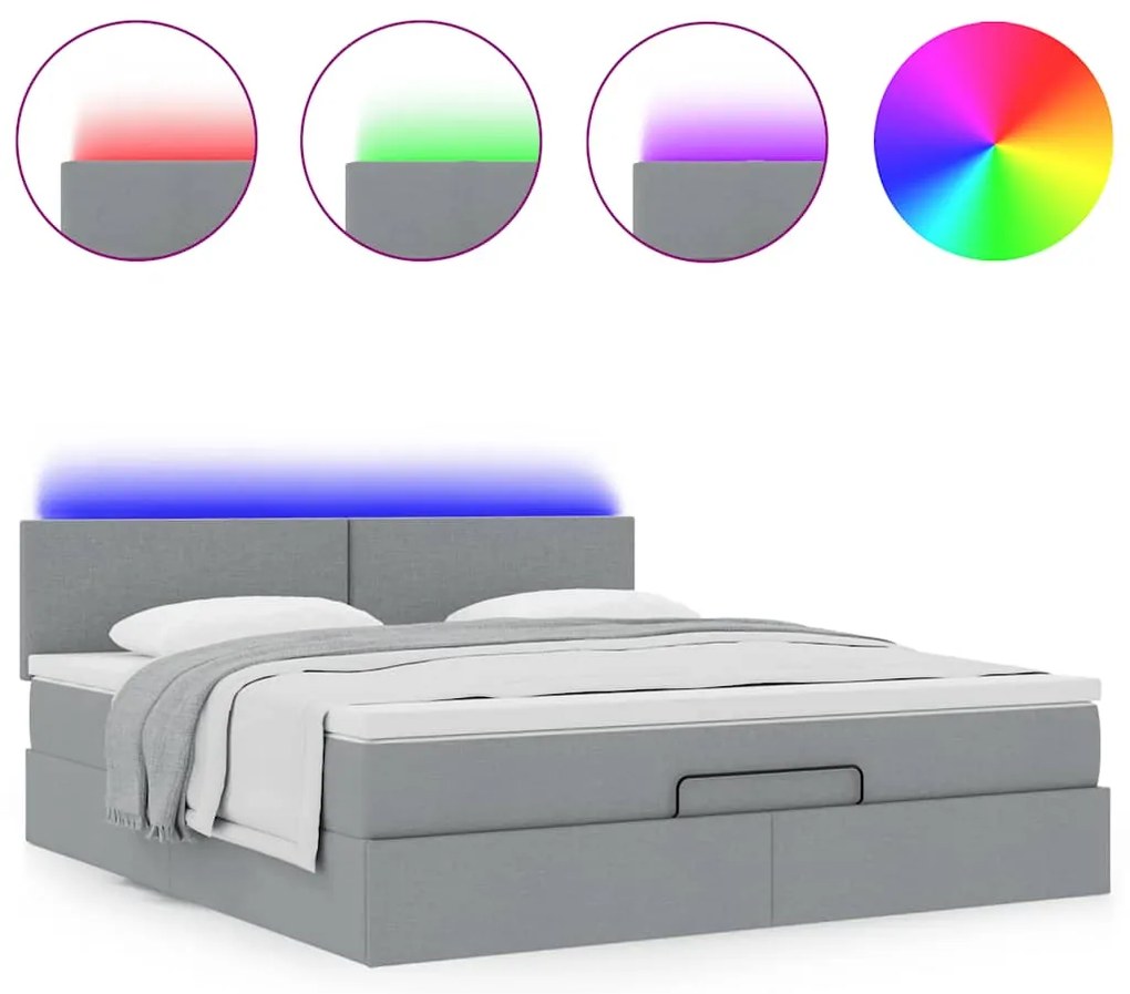 Cama otomana com colchão 160x200 cm tecido cinzento claro