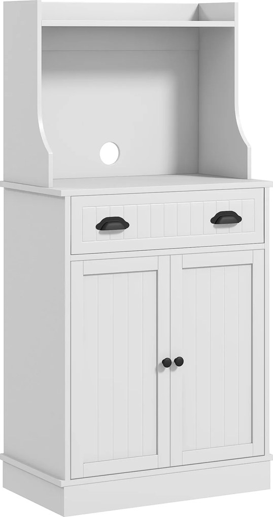 HOMCOM Móvel Armário Micro Ondas para Cozinha com Espaço Aberto 1 Gaveta e Armário 2 Portas 61x35x125,4 cm Branco | Aosom Portugal