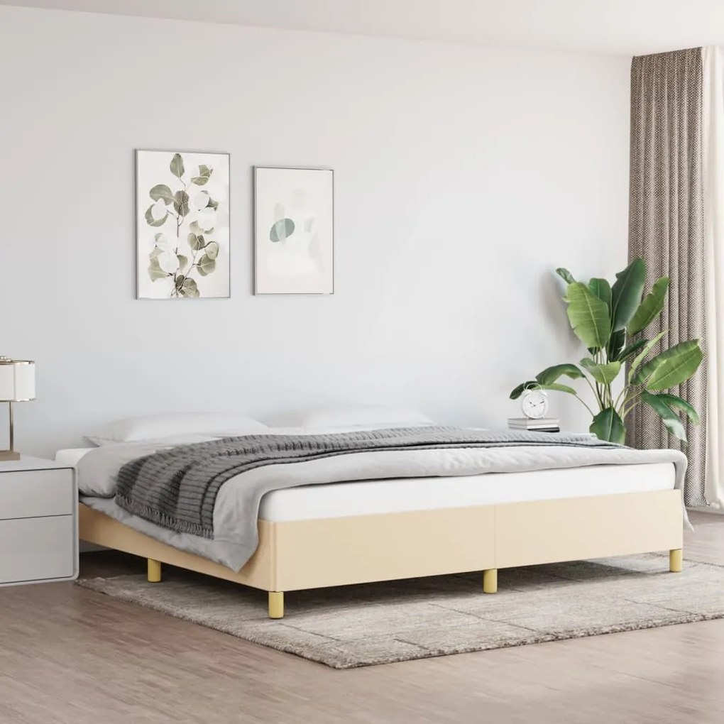 Estrutura de cama sem colchão 200x200 cm tecido cor creme