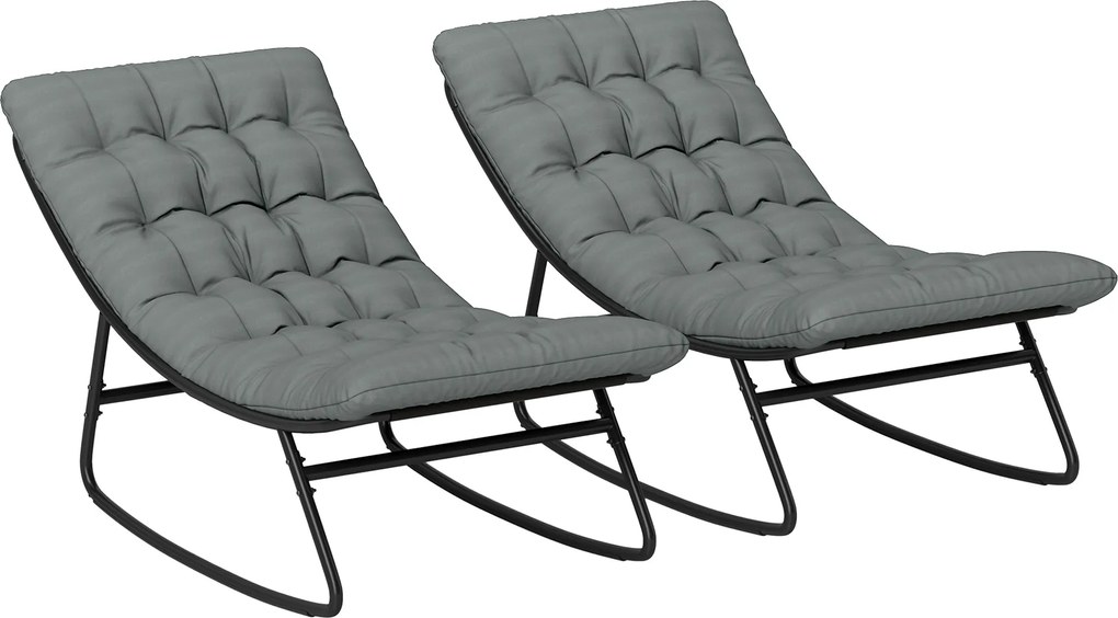 Outsunny Conjunto de 2 Cadeiras de Balanço para Exterior com Almofadas Grossas Assento em Tecido Textilene Respirável Cinza | Aosom Portugal