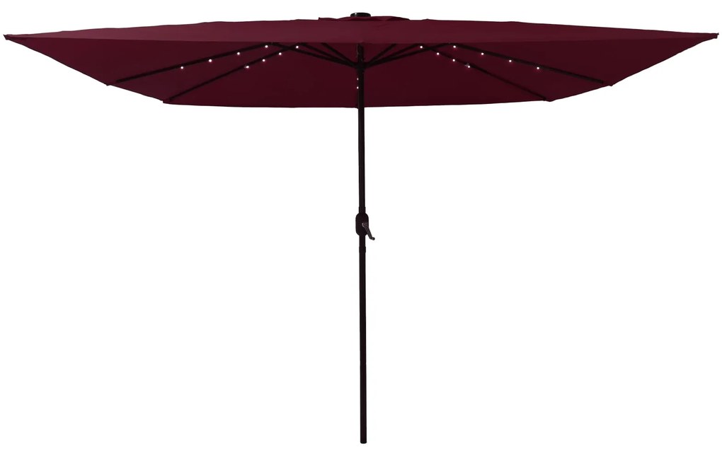 Parasol de Jardim Quadrado vidaXL com Luzes LED 295x245 cm Bordô