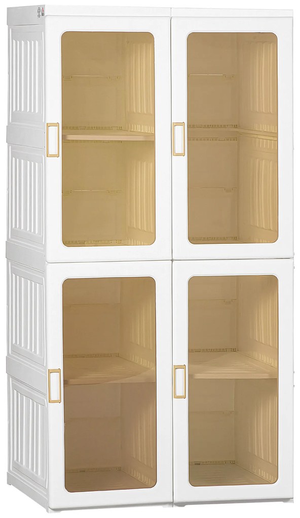 Armário de Roupas Dobrável Armário Portátil com 4 Portas Magnéticas 5 Prateleiras de Armazenamento e 1 Barra para Pendurar para Dormitório Corredor 69