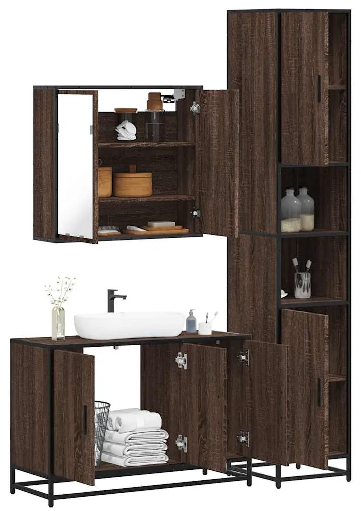 vidaXL 3 pcs conj. móveis WC derivados madeira cor carvalho castanho