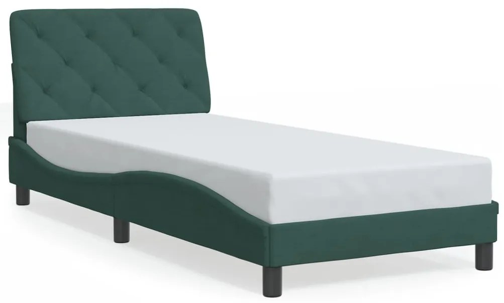 Estrutura de cama c/ luzes LED 90x190 cm veludo verde-escuro