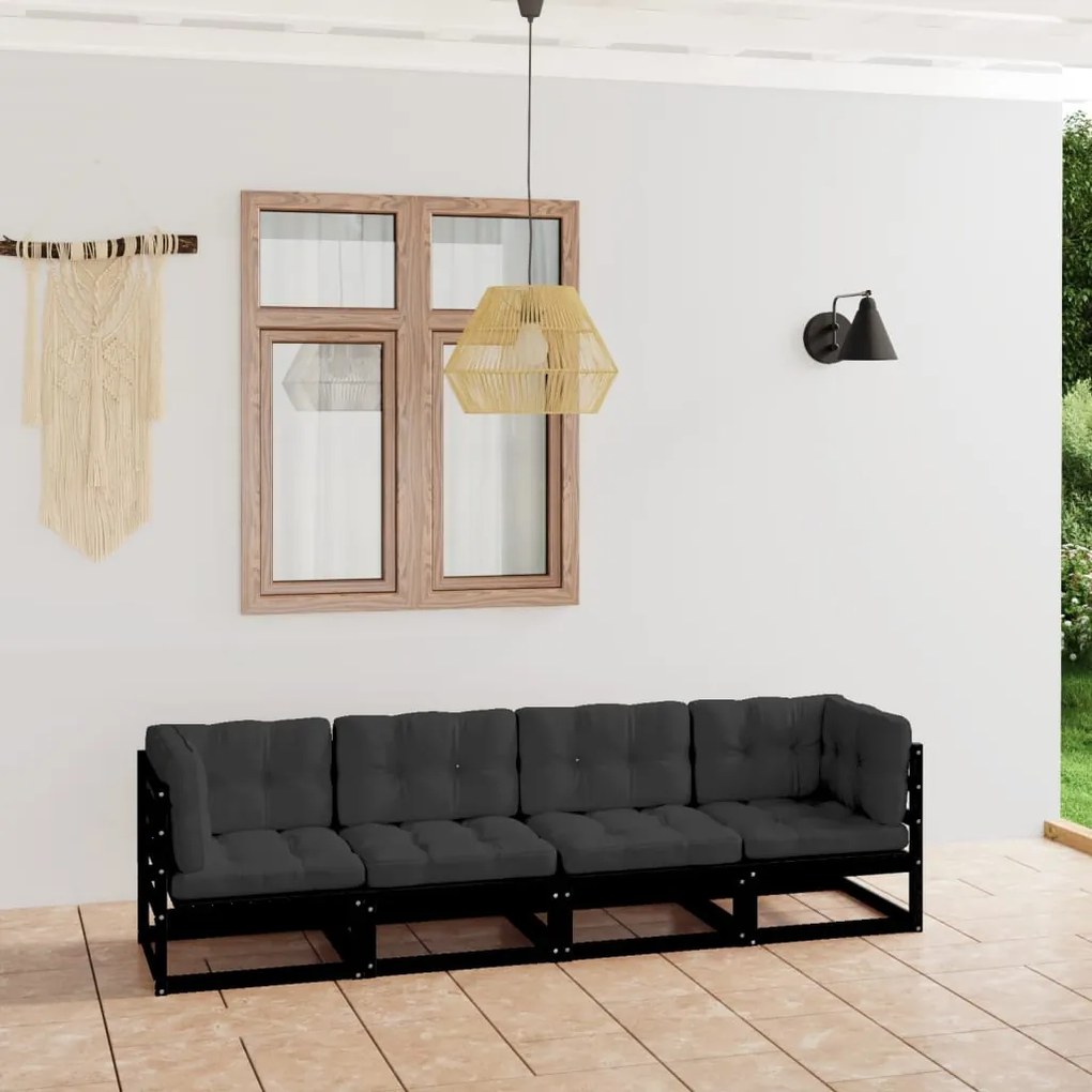 vidaXL Sofá de jardim 4 lugares com almofadões pinho maciço
