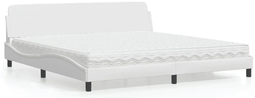 vidaXL Cama com colchão Dover 200x200 cm couro artificial branco