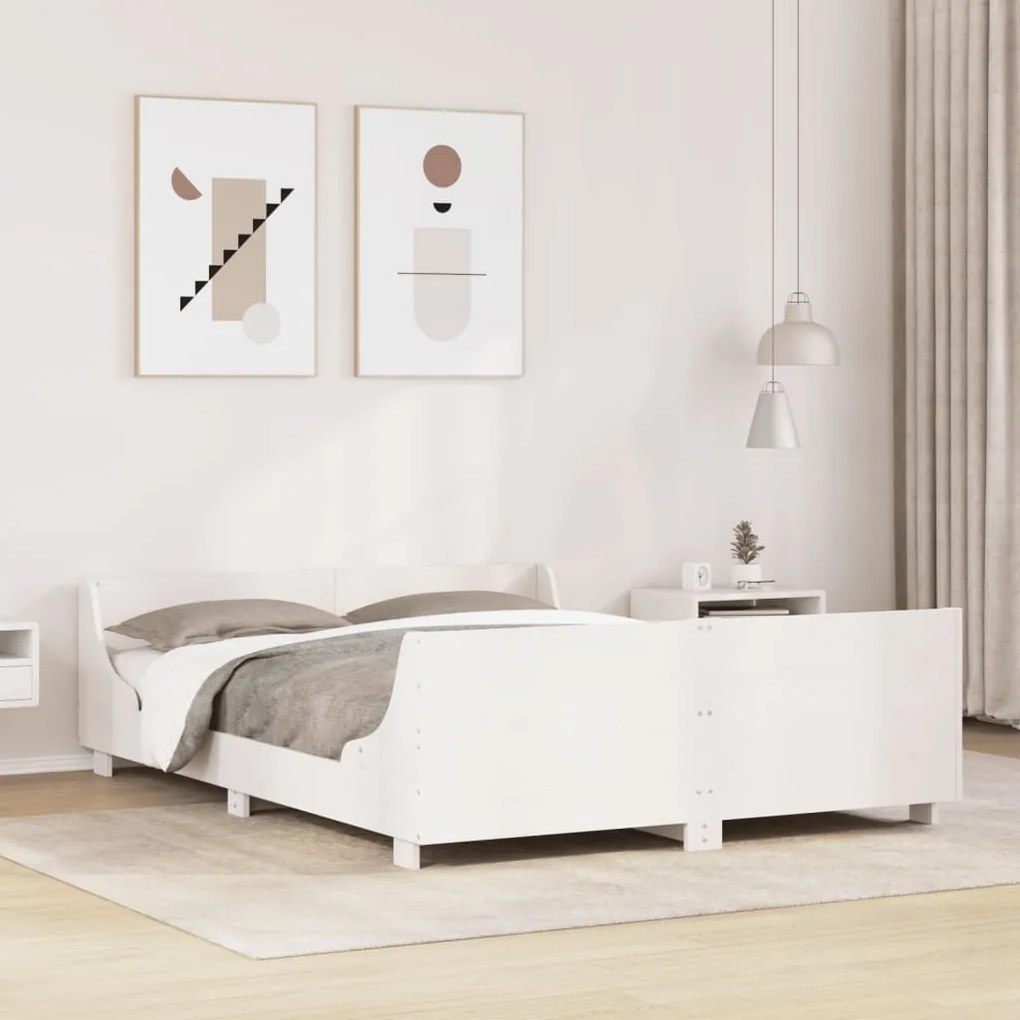 Estrutura de cama com cabeceira 160x200 cm pinho maciço branco