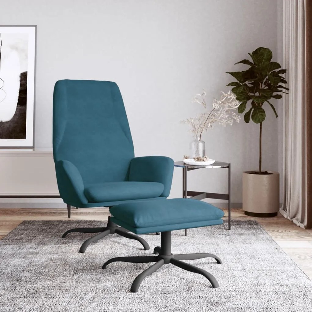 vidaXL Cadeira de descanso com banco veludo azul