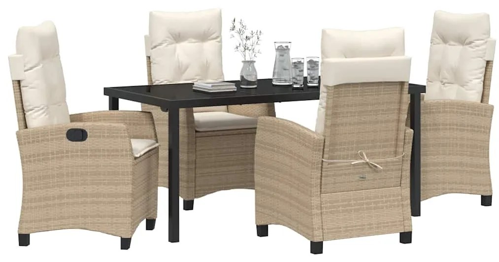 Conjunto de Jantar de Jardim com 5 Peças e Almofadas - Polyrattan Bege