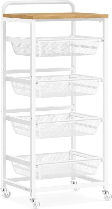 Carrinho de cozinha 31,7 x 40 x 95 cm com vários níveis e cestos extraíveis carvalho dourado-branco