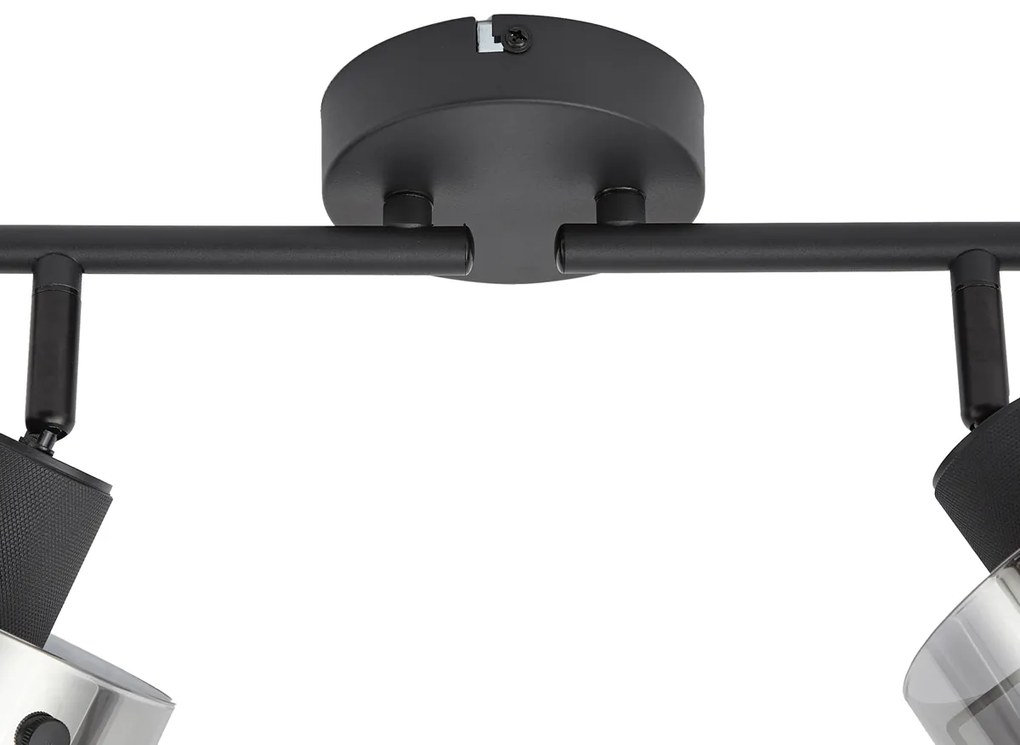 Foco de teto de design preto com vidro fumê 4 luzes - Domo Moderno