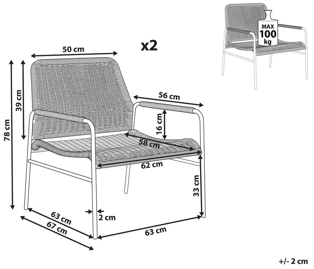 Conjunto de 2 cadeiras de jardim em rattan sintético PRASIMO Beliani