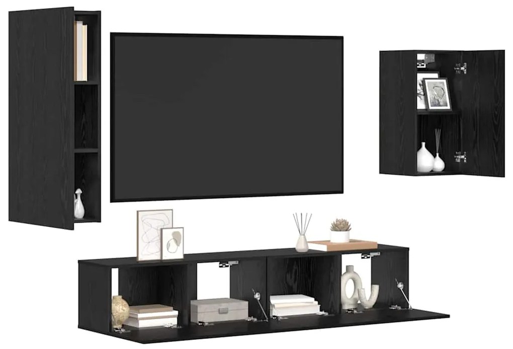Conjunto de Estante para TV com prateleira 4 pcs Carvalho Preto