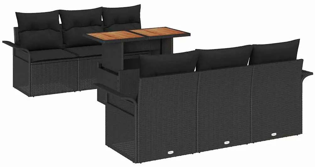 Conjunto de Sofá de Jardim de 7 Peças com Almofadas Rattan Preto e Acá