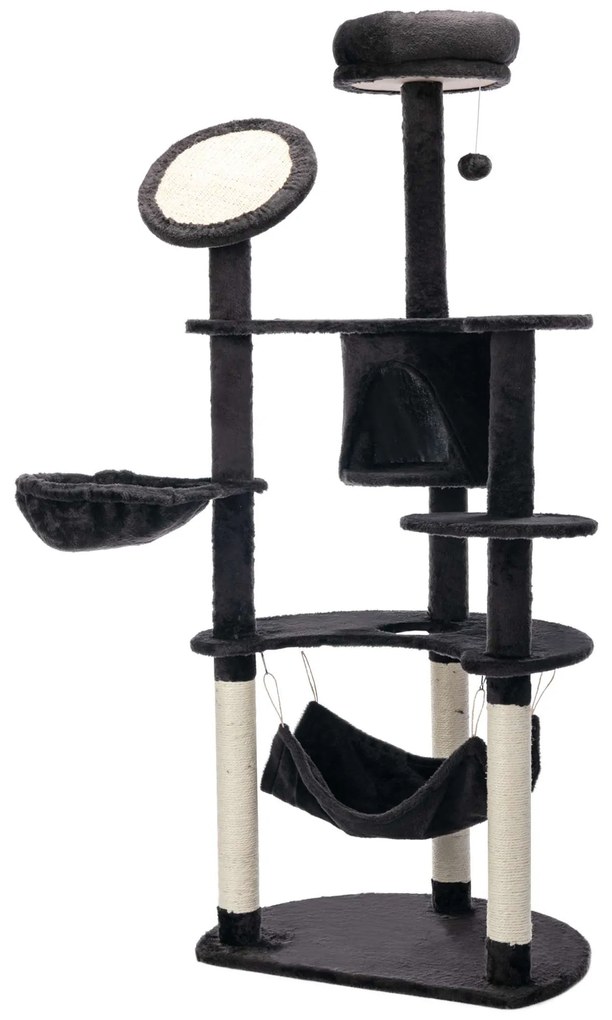 PawHut Árvore Arranhador para Gatos Grande Altura 153cm Torre de Escalada para Gatos com Caverna Redes Plataformas Cinza Escuro