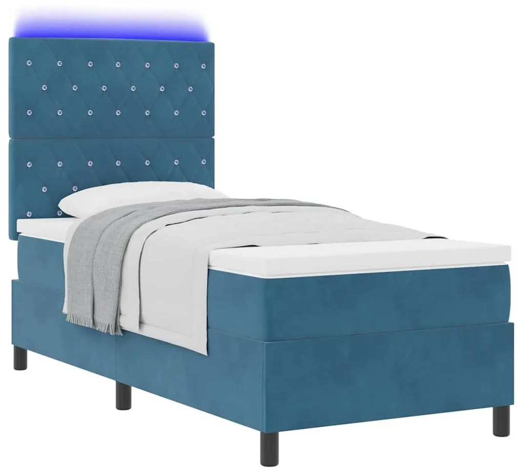 Cama Box com Colchão e LED vidaXL Azul Escuro 90x200 cm Veludo